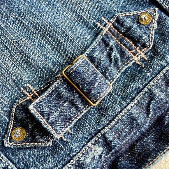 AMERICAN EAGLE Cropped Denim Jacket Medium Wash Women's Size M Distressed Jean - Picture 7 of 12